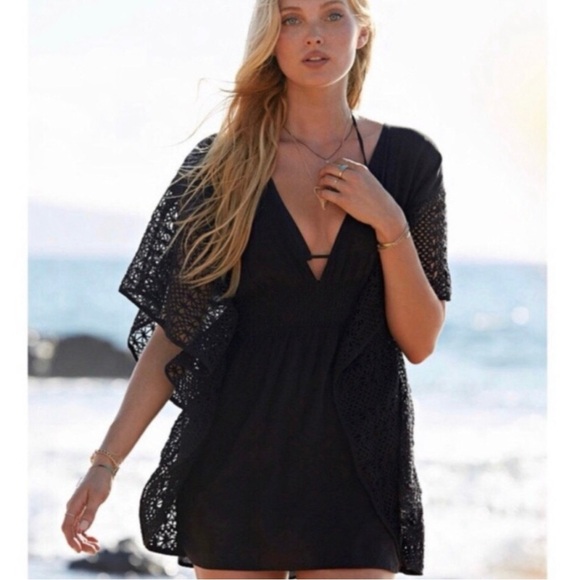 Victoria’s Secret Plunging Swim Cover-Up Crochet Trim Mini Dress - Picture 2 of 8